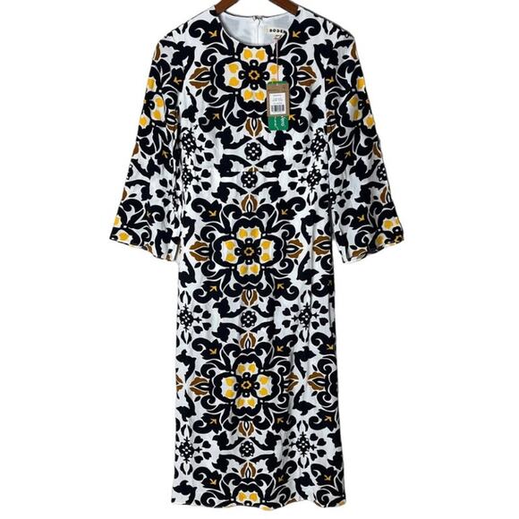 Boden Vibrant Floral Midi Dress in Black and Yellow - Picture 2 of 4